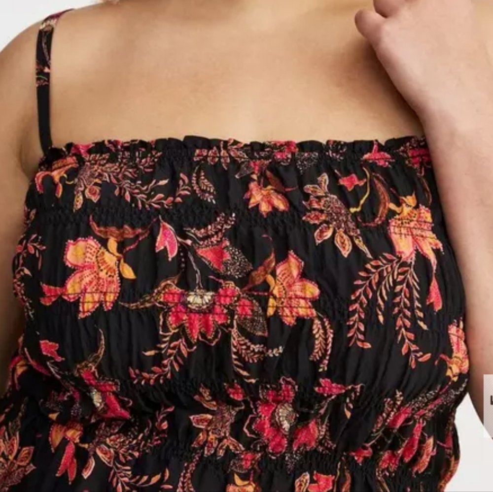 Torrid Black Orange Paisley Smocked Peplum Tank Top - Picture 4 of 7